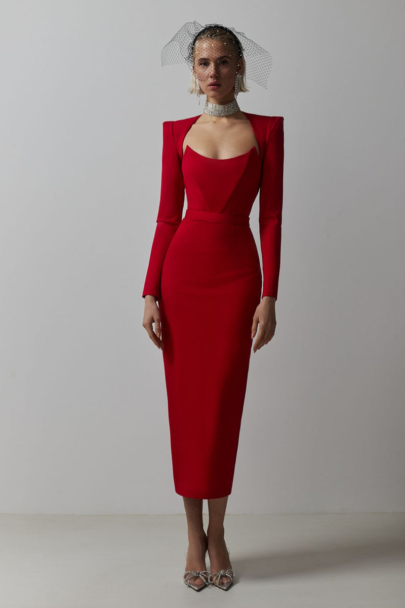 Jersey Long Sleeve Midi Dress