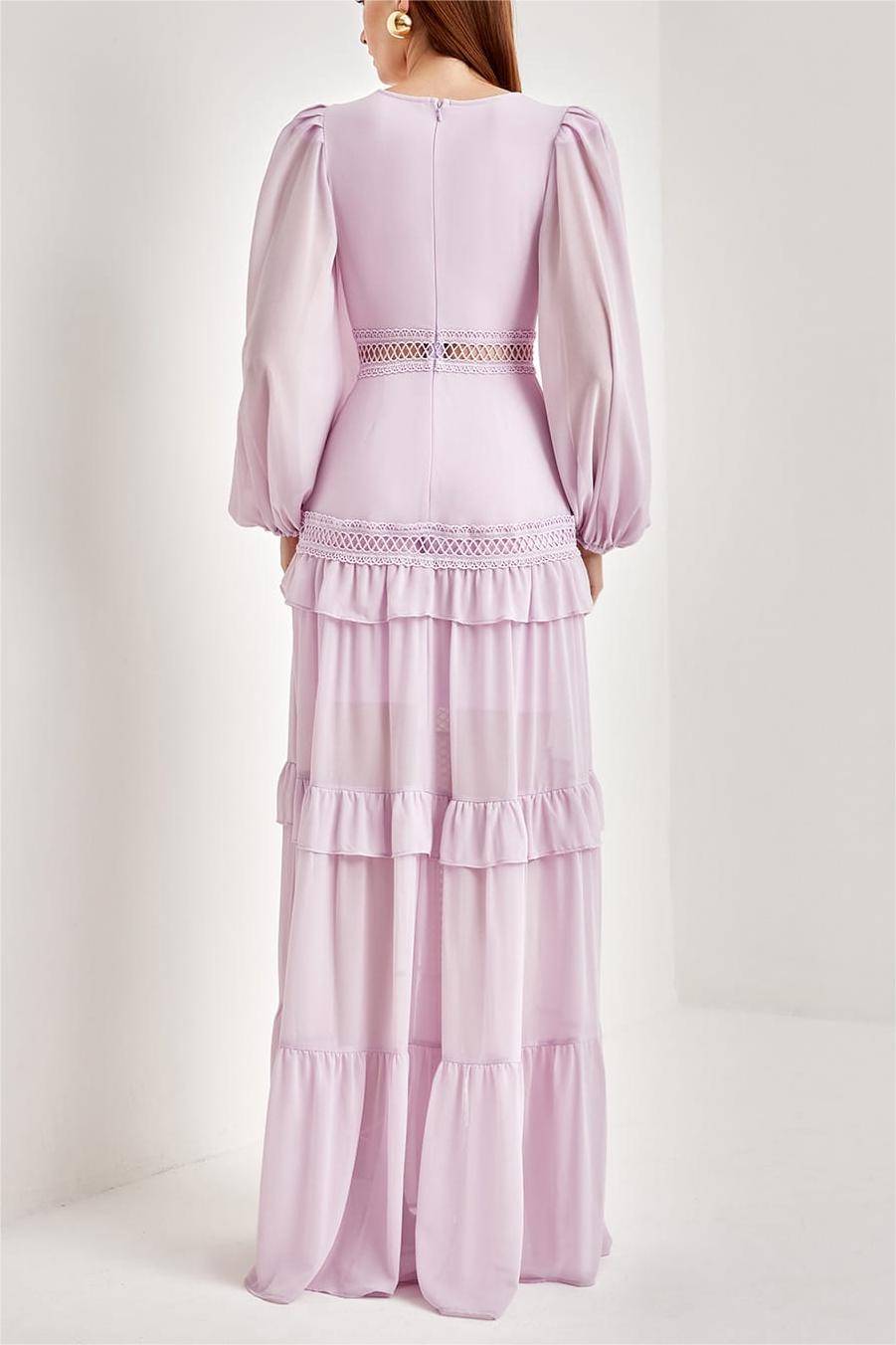 Lace V-neck Frill Midi Dress