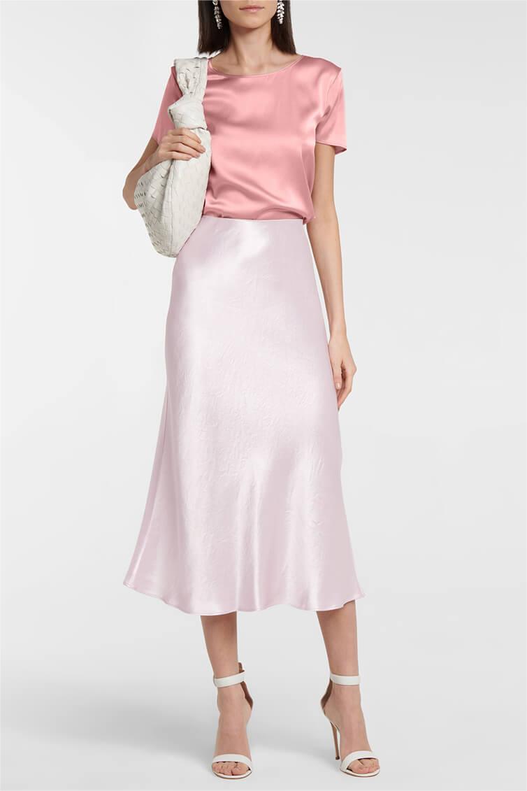 Mid Waist Satin Midi Skirt