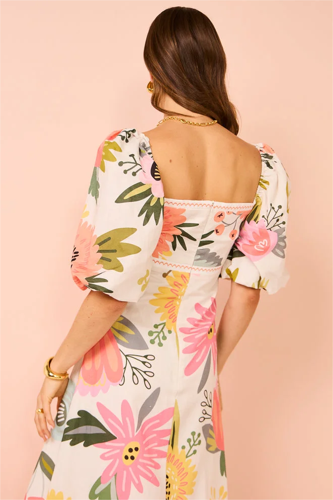 Short Sleeve Square Neck Midi Dress
