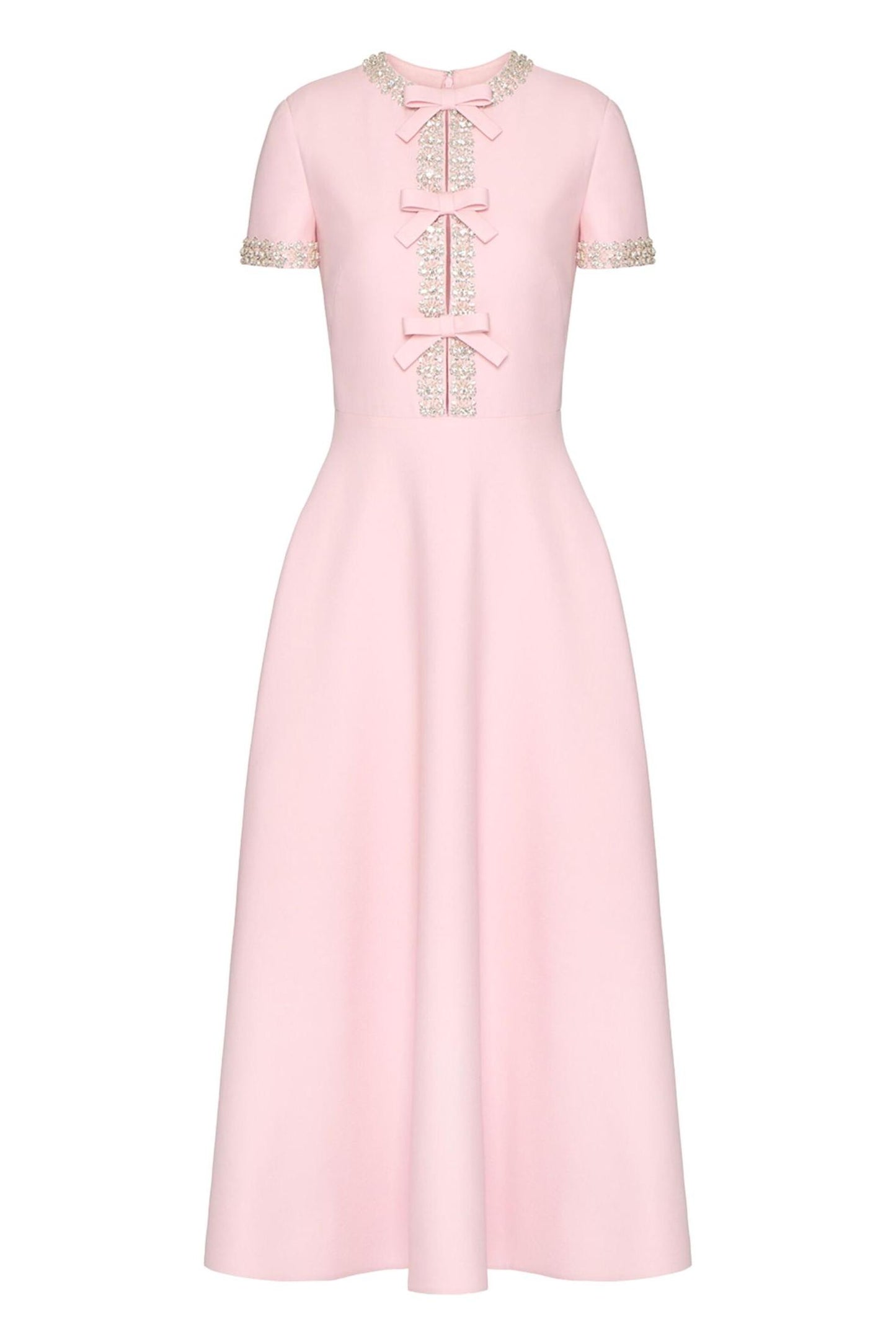 Bow Rhinestone Short Sleeve Midi Dress