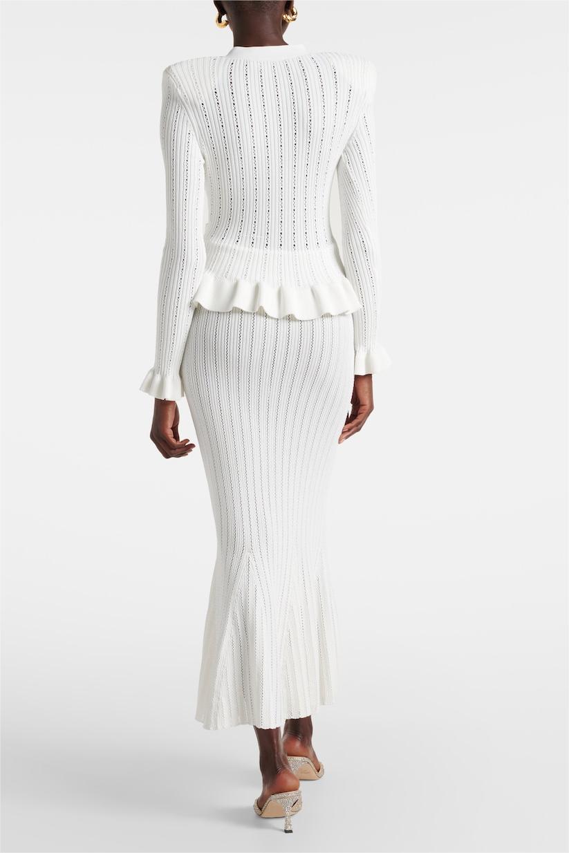 Metal Button Top ＆ High Waist Knit Midi Dress Set