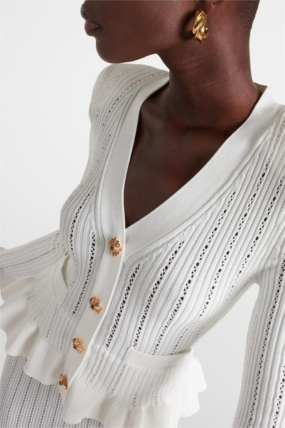 Metal Button Top ＆ High Waist Knit Midi Dress Set