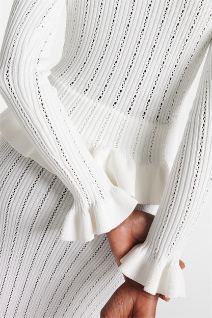 Metal Button Top ＆ High Waist Knit Midi Dress Set