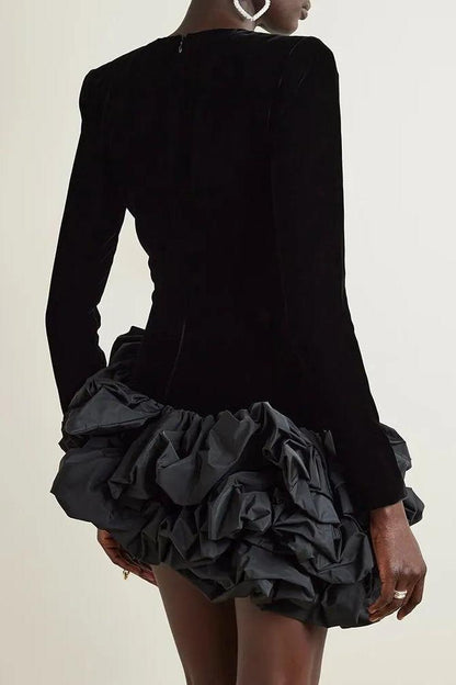 Velvet Long Sleeve Ruffle Mini Dress