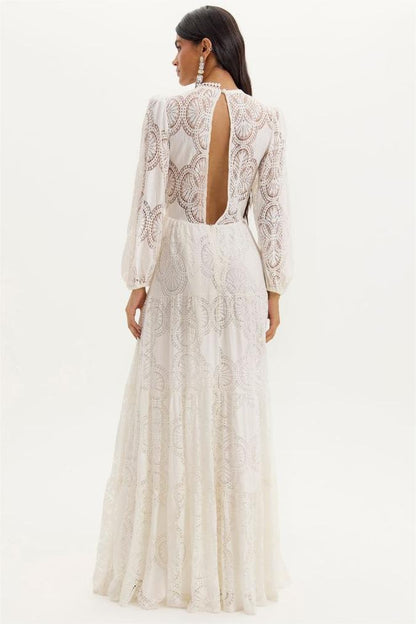 Lace Lantern Sleeve Maxi Dress