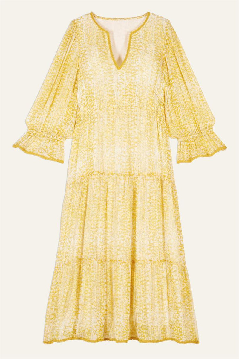 Abstract Print Lace V-neck Midi Dress