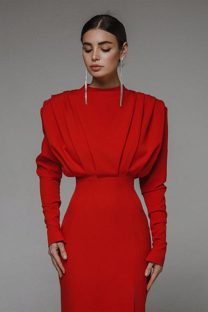 High Split Long Sleeve Midi Dress