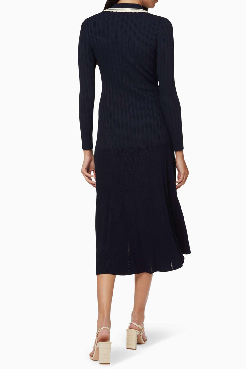 Jersey Metal Button Long Sleeve Midi Dress