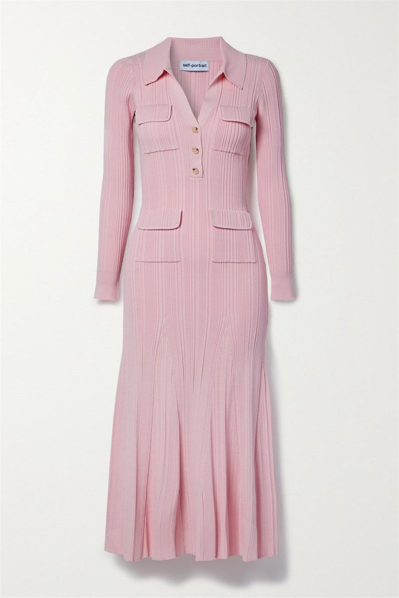 Jersey Flapped Long Sleeve Midi Dress
