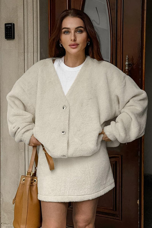 Long Sleeve Coat & High Waist Mini Skirt Set