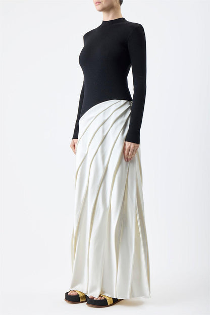 Round Neck Long Sleeve Splicing Midi Dress