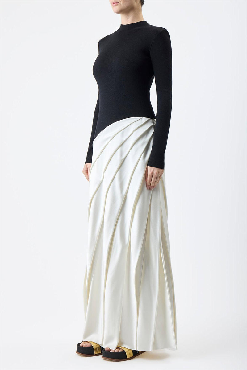 Round Neck Long Sleeve Splicing Midi Dress