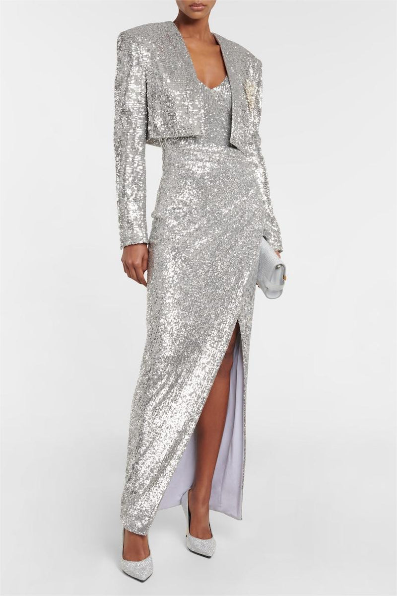 Sequin Sleeveless Midi Dress �?sequin Long Sleeve Blazer Set