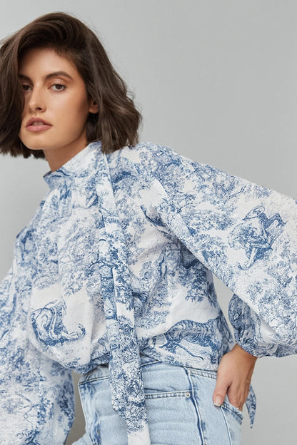 Animal Print Lantern Sleeve Blouse