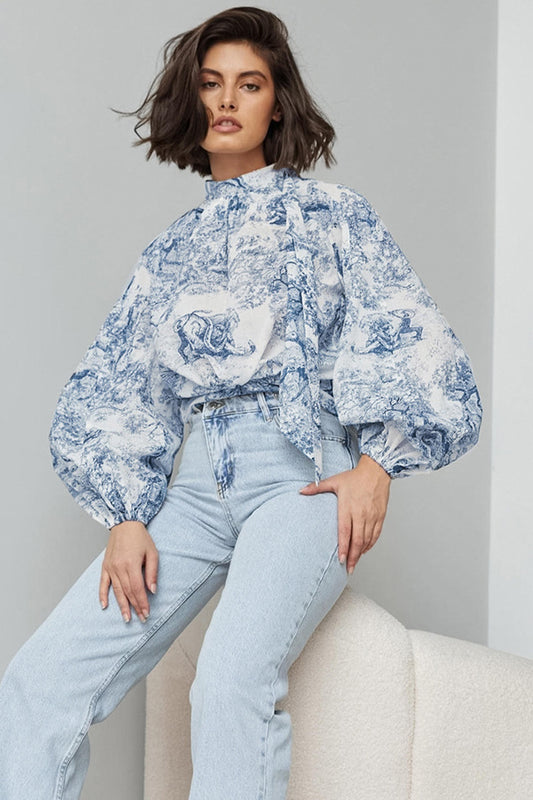 Animal Print Lantern Sleeve Blouse