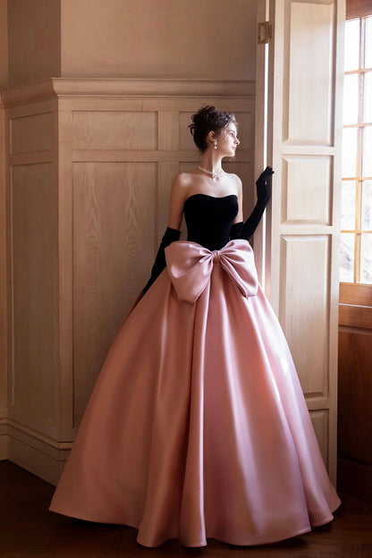 Velvet Bow Sleeveless Midi Dress With Gloves