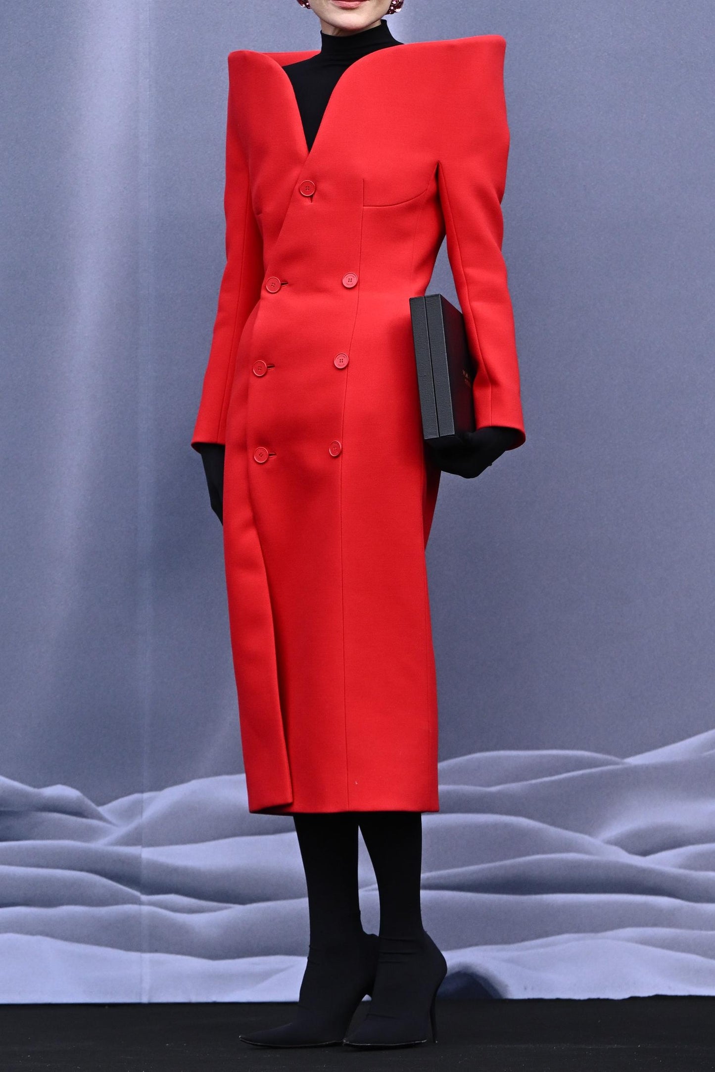 Stand Collar Long Sleeve Midi Coat