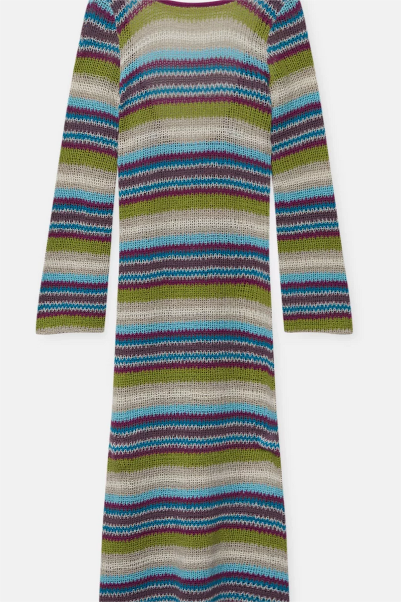 Stripe Round Neck Sweater Midi Dress