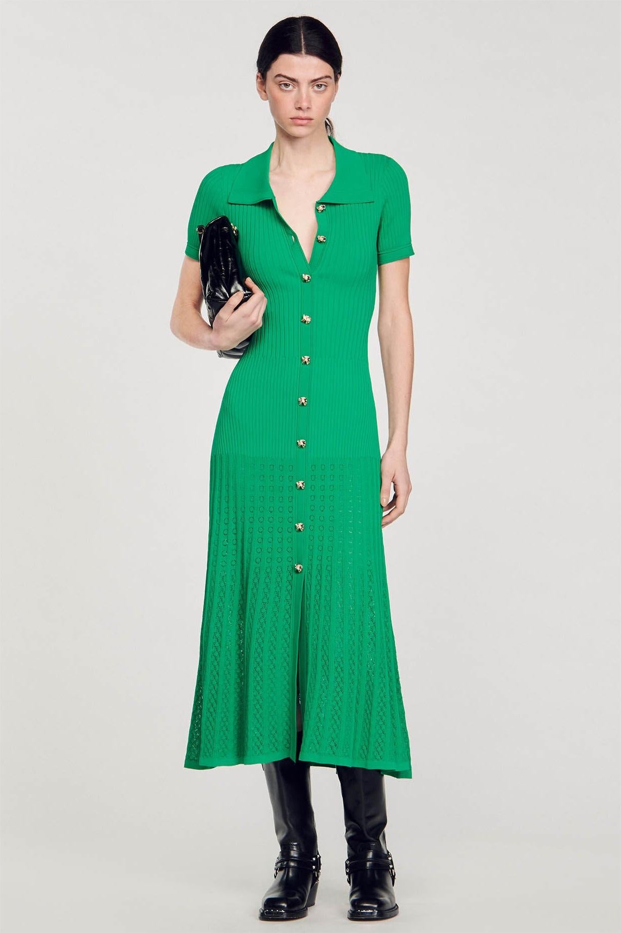 Jersey Flapped Metal Button Midi Dress