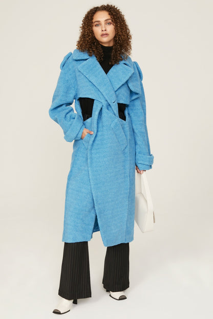 Granular Fleece Fabric Cut-out Midi Coat