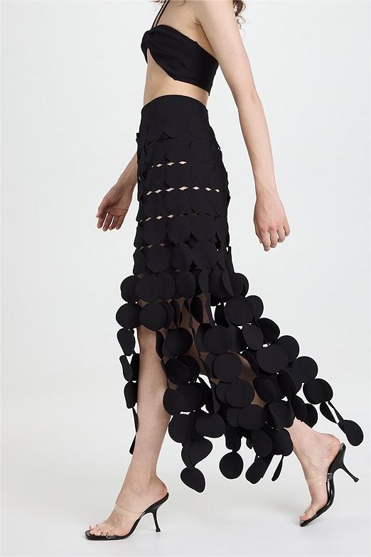 Round Tassel High Waist Midi Skirt