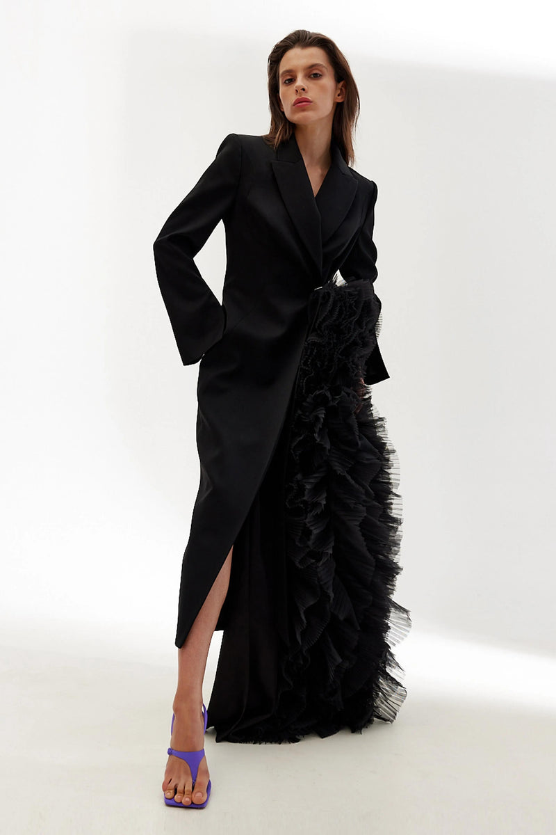 Splicing Frill Asymmetrical Long Sleeve Coat
