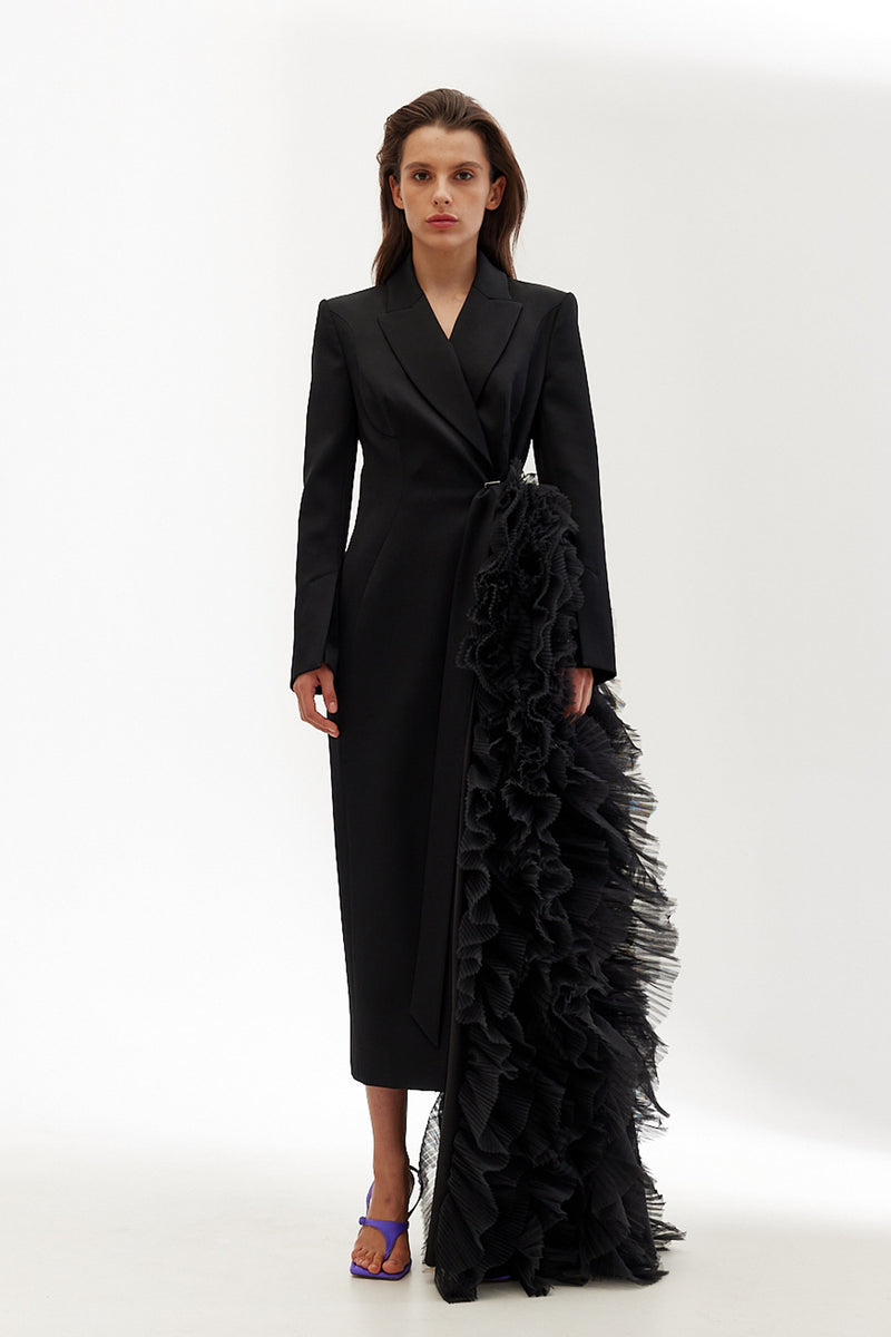 Splicing Frill Asymmetrical Long Sleeve Coat