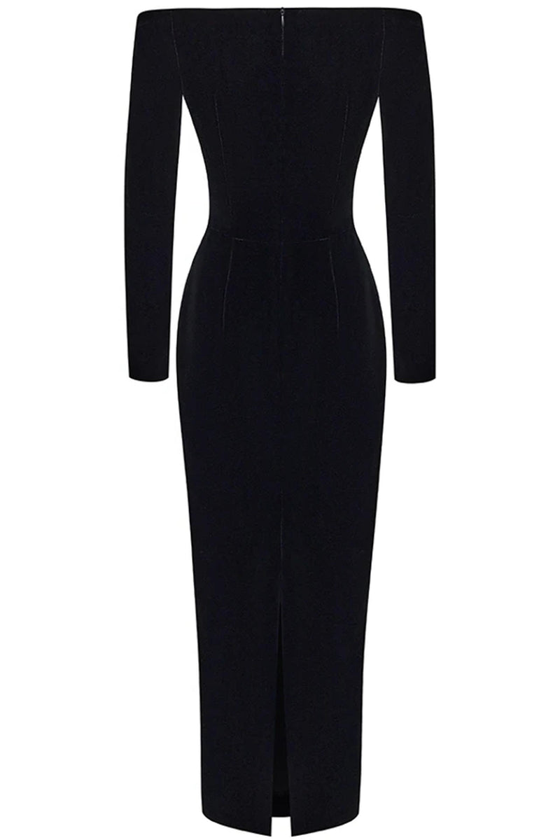 3d Flower Velvet Off-shoulder Midi Dress