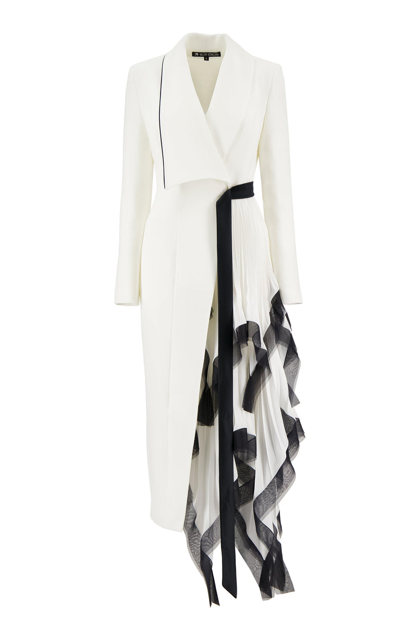 Pleated Asymmetrical Neck Midi Dress