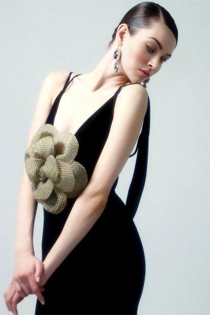 3d Velvet Sleeveless Maxi Dress
