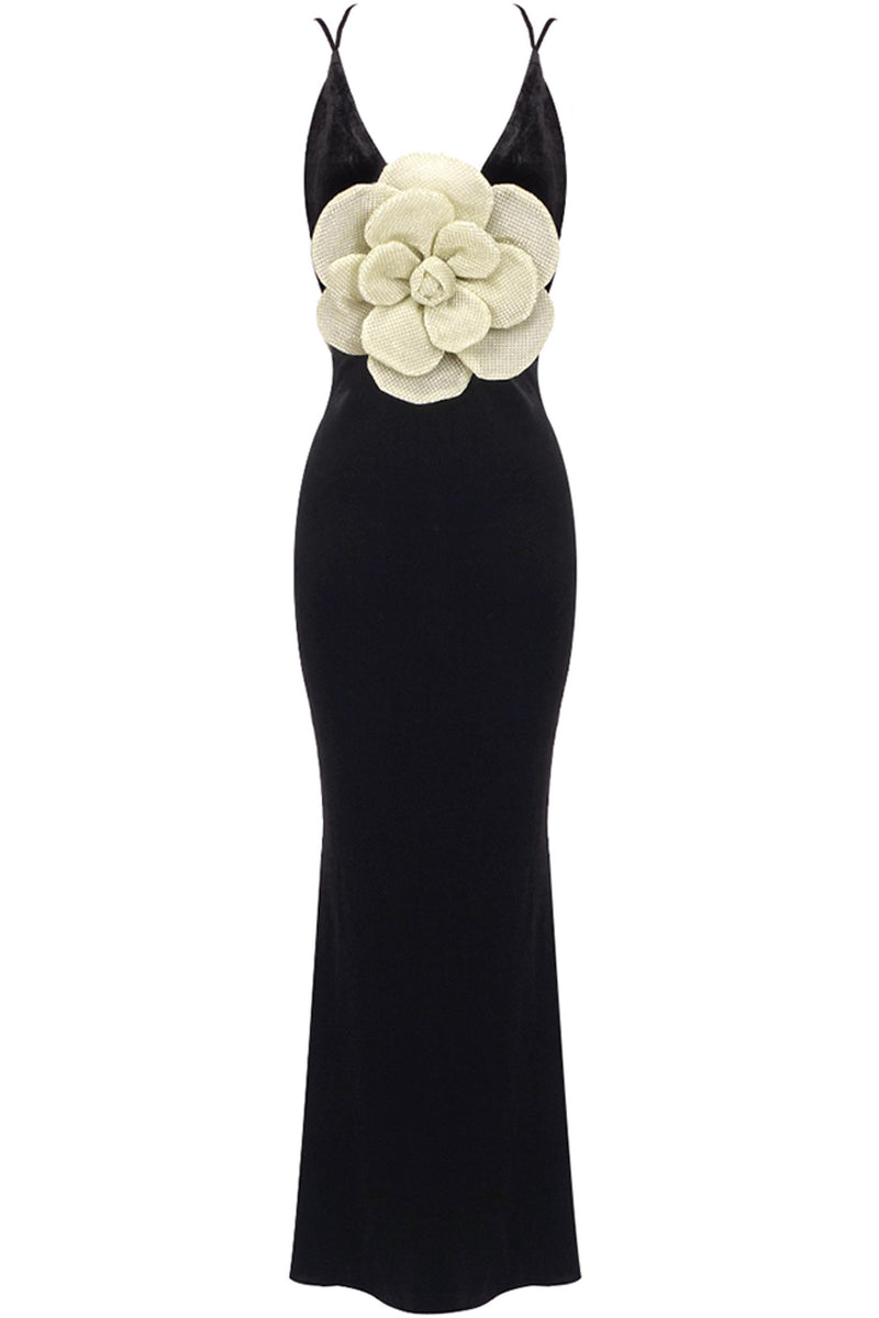 3d Velvet Sleeveless Maxi Dress