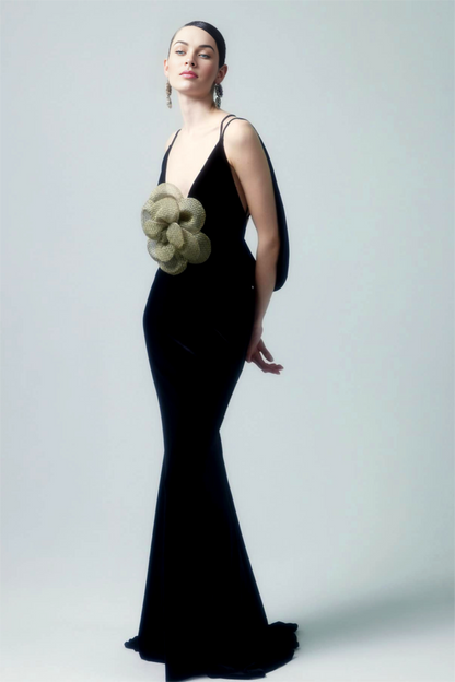 3d Velvet Sleeveless Maxi Dress