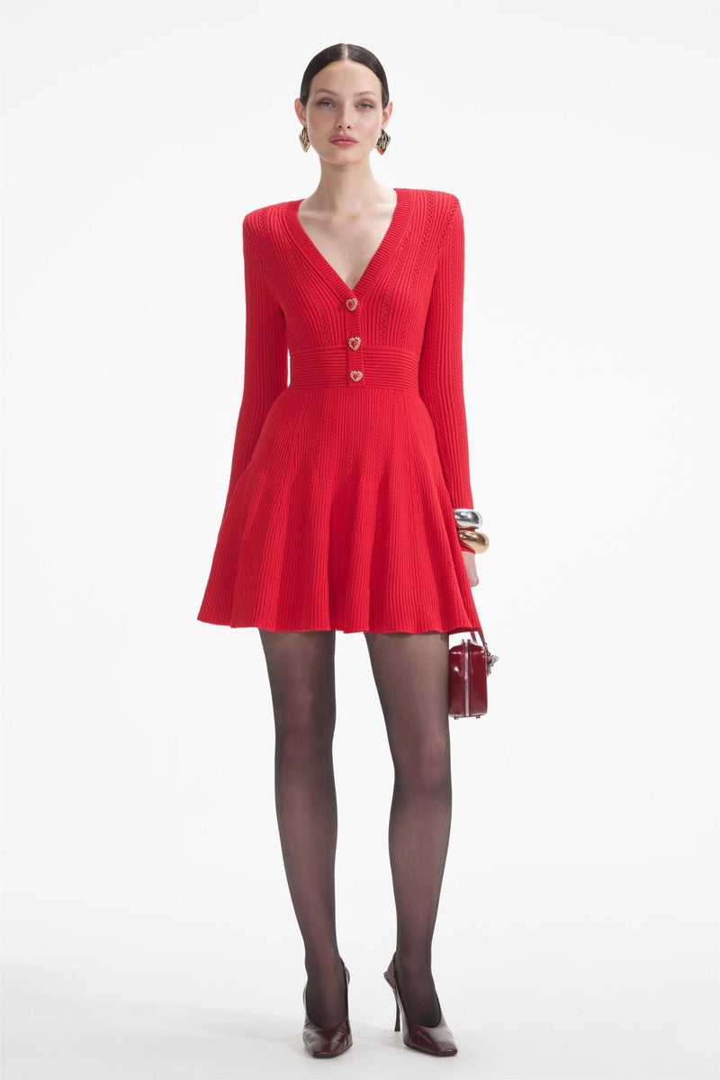 Knit Metal Button Long Sleeve Mini Dress