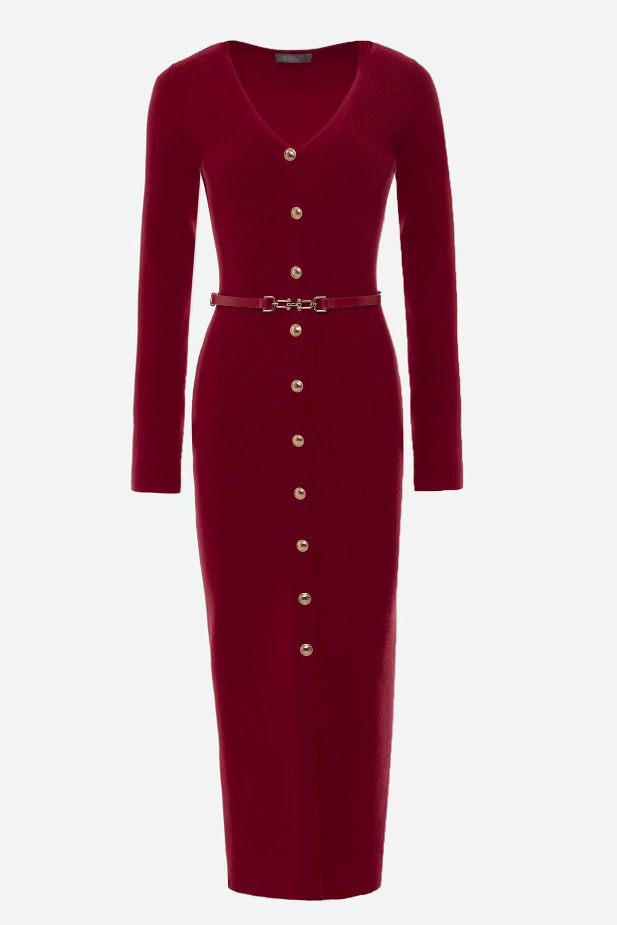Knit Cable V-neck Mermaid Midi Dress
