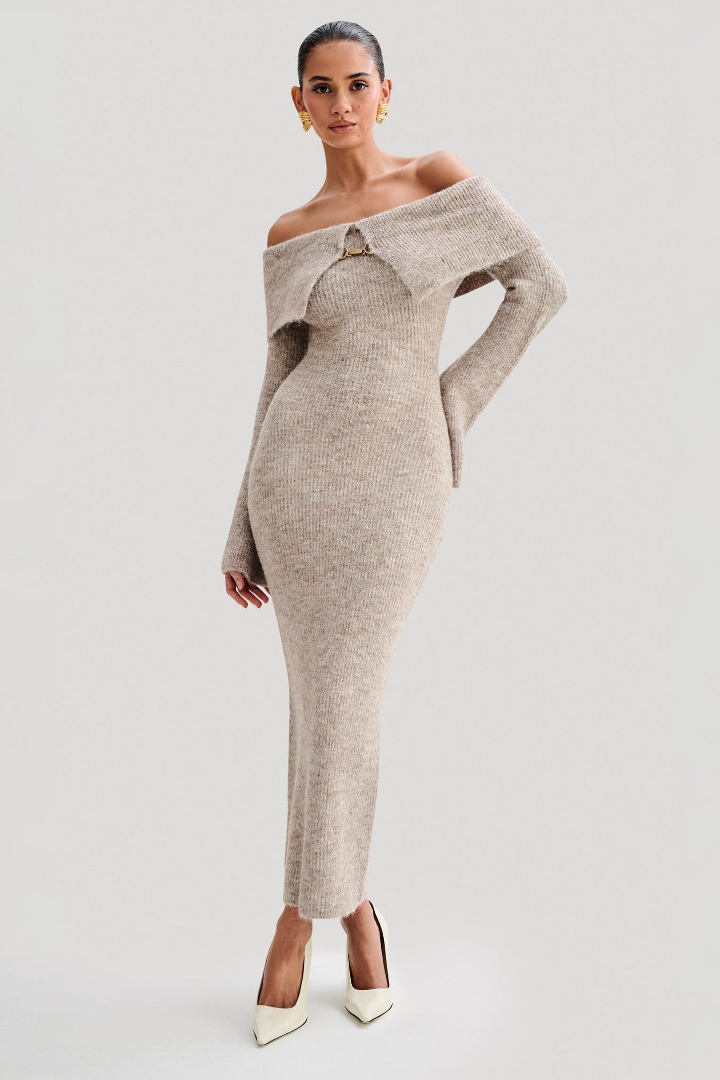 Knit Off-shoulder Midi Dress