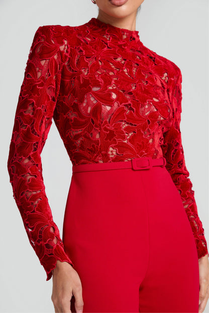 Lace Long Sleeve Jumpsuit With Belt