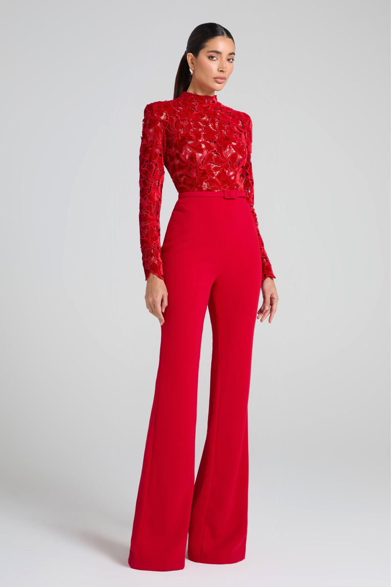 Lace Long Sleeve Jumpsuit With Belt