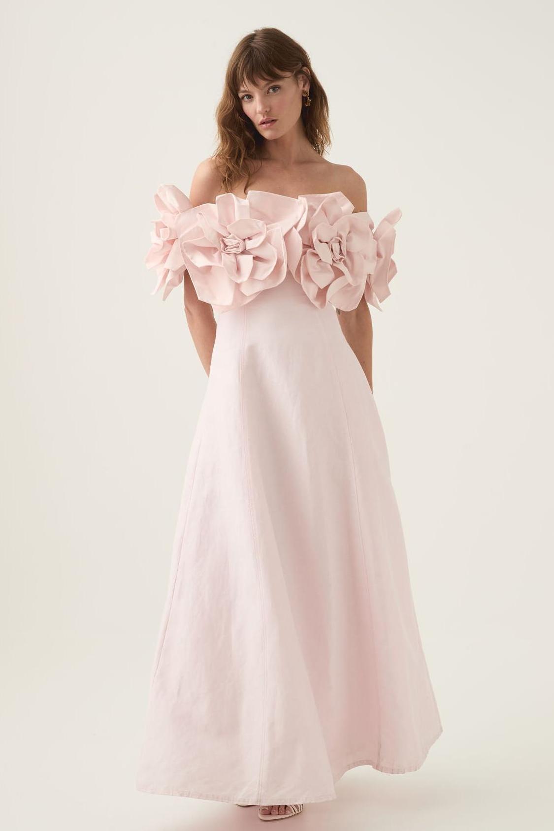 3d Flower Off-shoulder Midi Dress