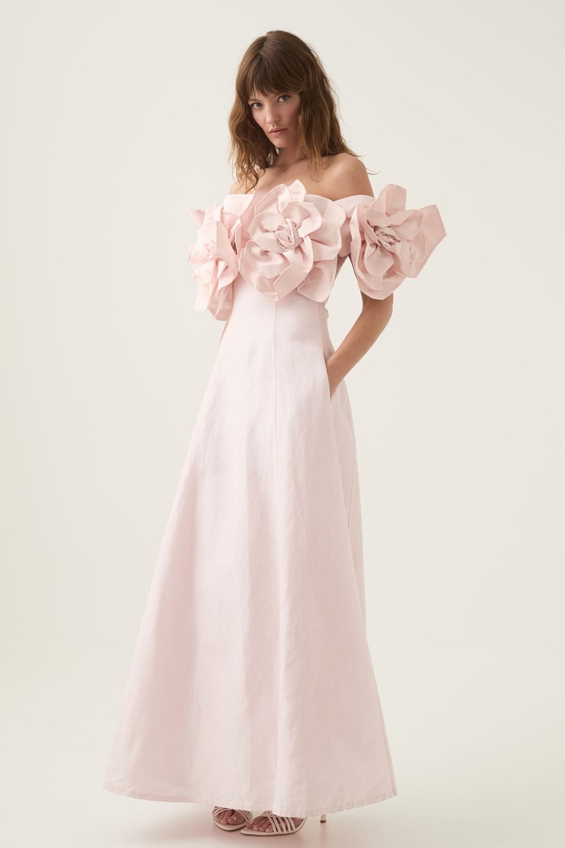 3d Flower Off-shoulder Midi Dress