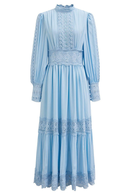 Lace Lantern Sleeve Midi Dress