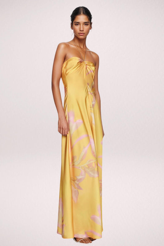 Satin Halter Neck Midi Dress