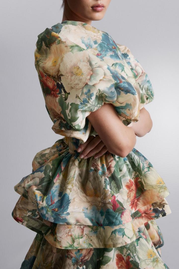 Puff Sleeve Tiered Midi Dress