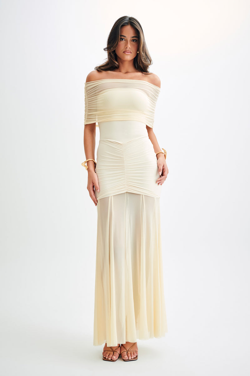 Mesh Off-shoulder Midi Dress