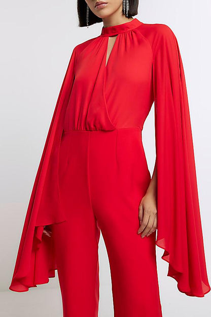 Cape Sleeve Top ＆ Mid Waist Pants Set