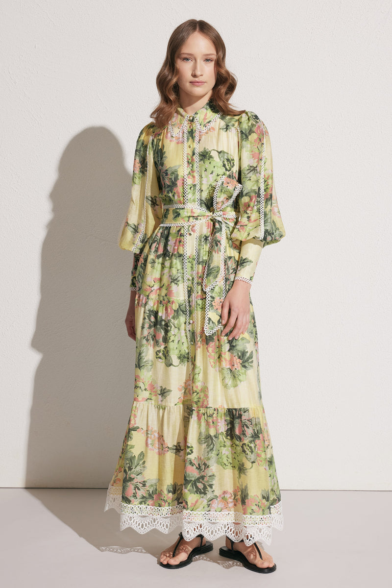 Lace Lantern Sleeve Midi Dress