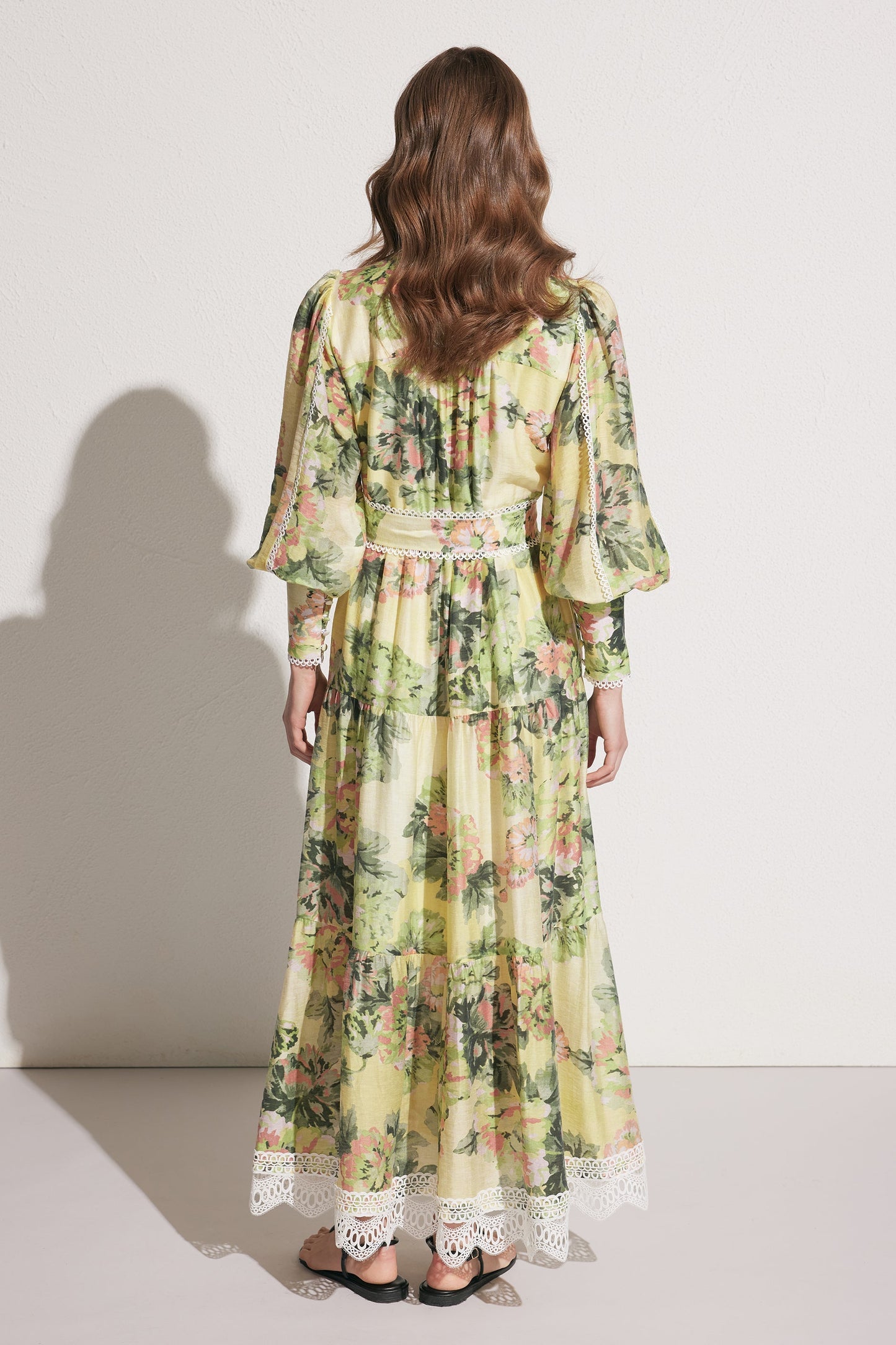Lace Lantern Sleeve Midi Dress