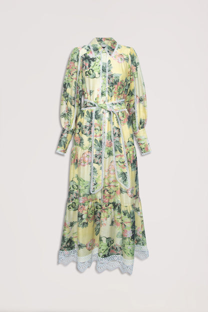 Lace Lantern Sleeve Midi Dress