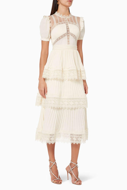 Lace Ruffle Midi Dress