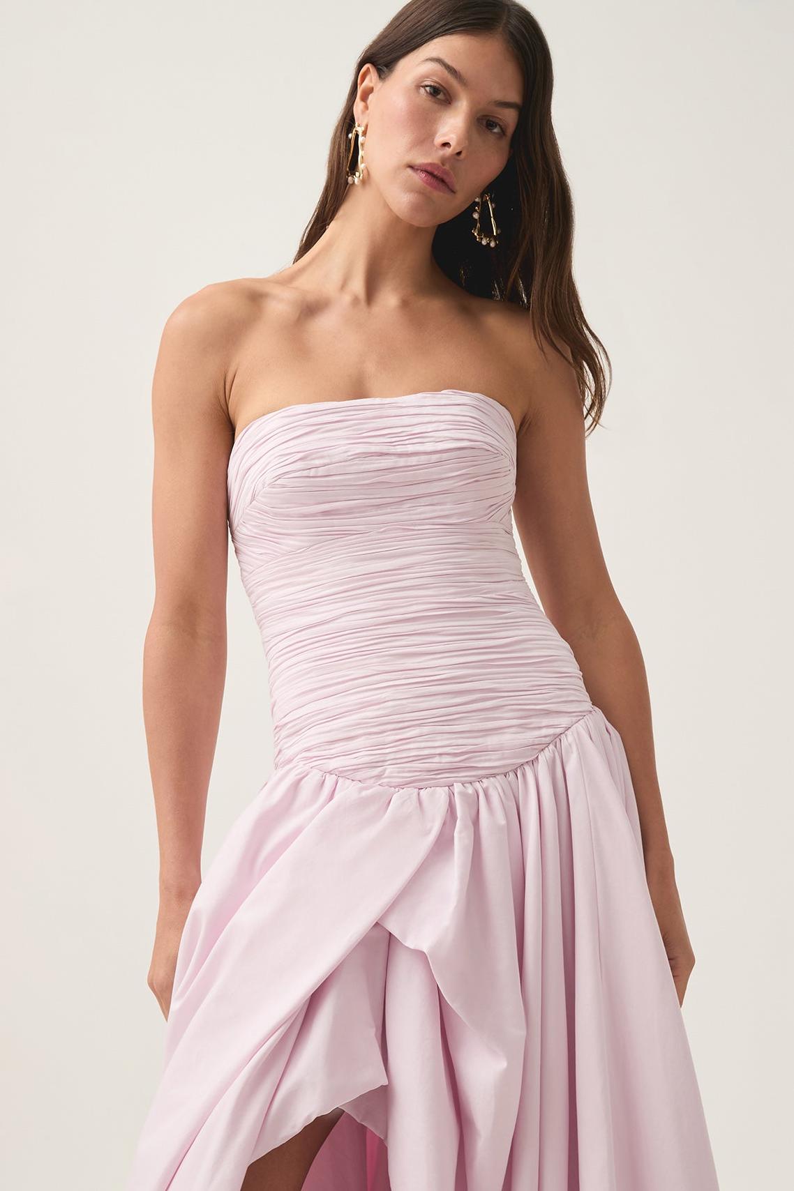 Off-shoulder Pleat Split Maxi Dress
